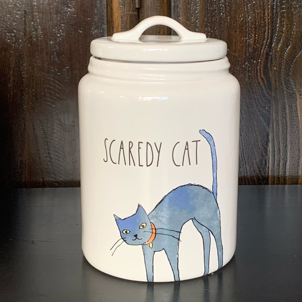 Rae Dunn SCAREDY CAT Black Cat Watercolor Halloween Canister